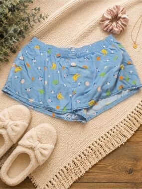 Joyspun Women’s Blue Fruit Print Pajama Sleep Shorts Size L 12-14